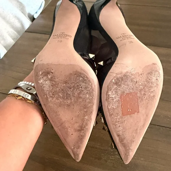 Valentino Garavani Black and Red Studded Heels - Picture 5 of 6